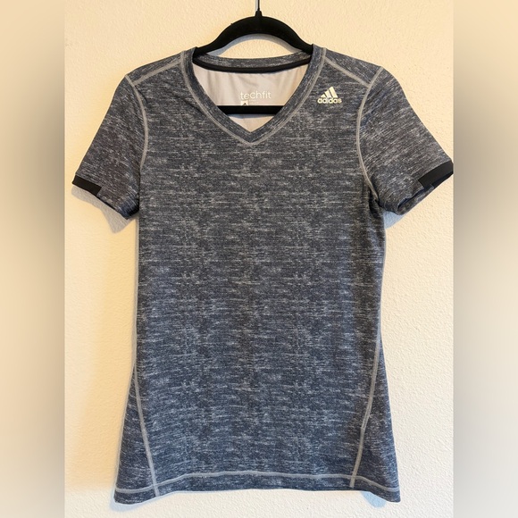 adidas Dresses & Skirts - adidas Women's Techfit Heathered Gray Short Sleeve V-Neck Top